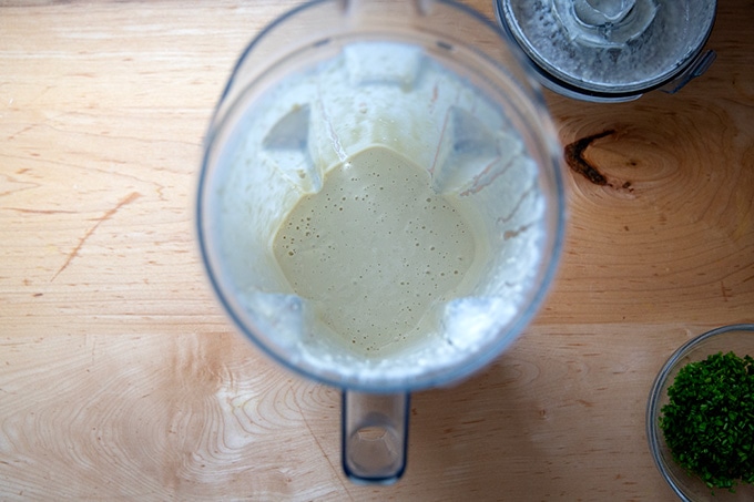 Blended vegan ranch dressing in a Vitamix