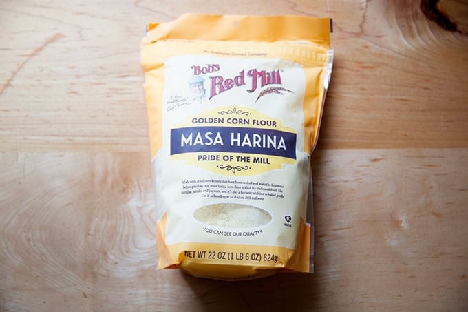 A bag of Bob's Red Mill masa harina.
