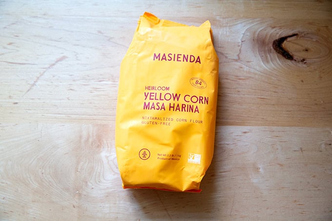 A bag of Masienda yellow corn masa harina.