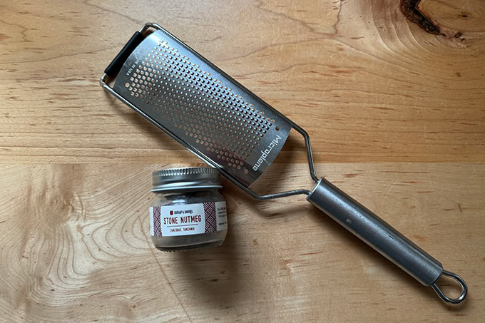 Microplane grater with nutmeg.