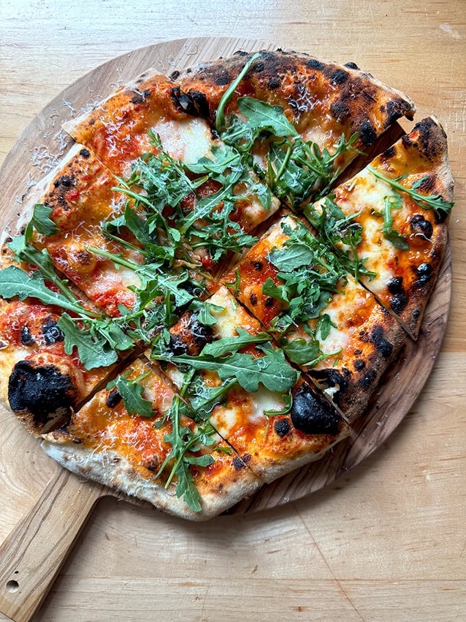 A freshly baked pizza.