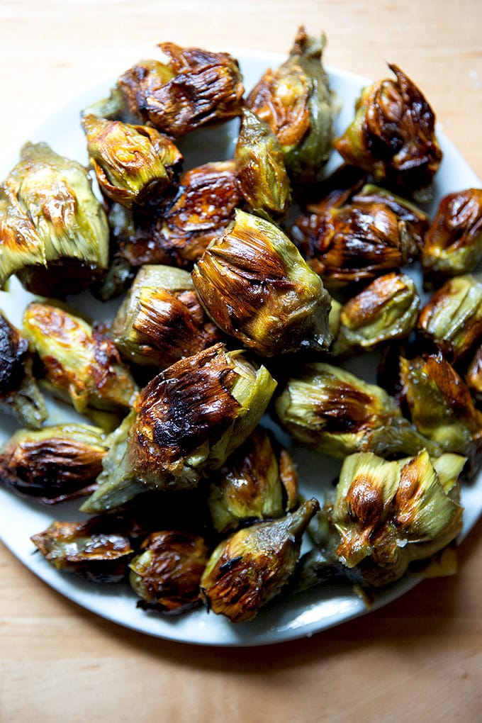 A plate of crispy baby artichokes.