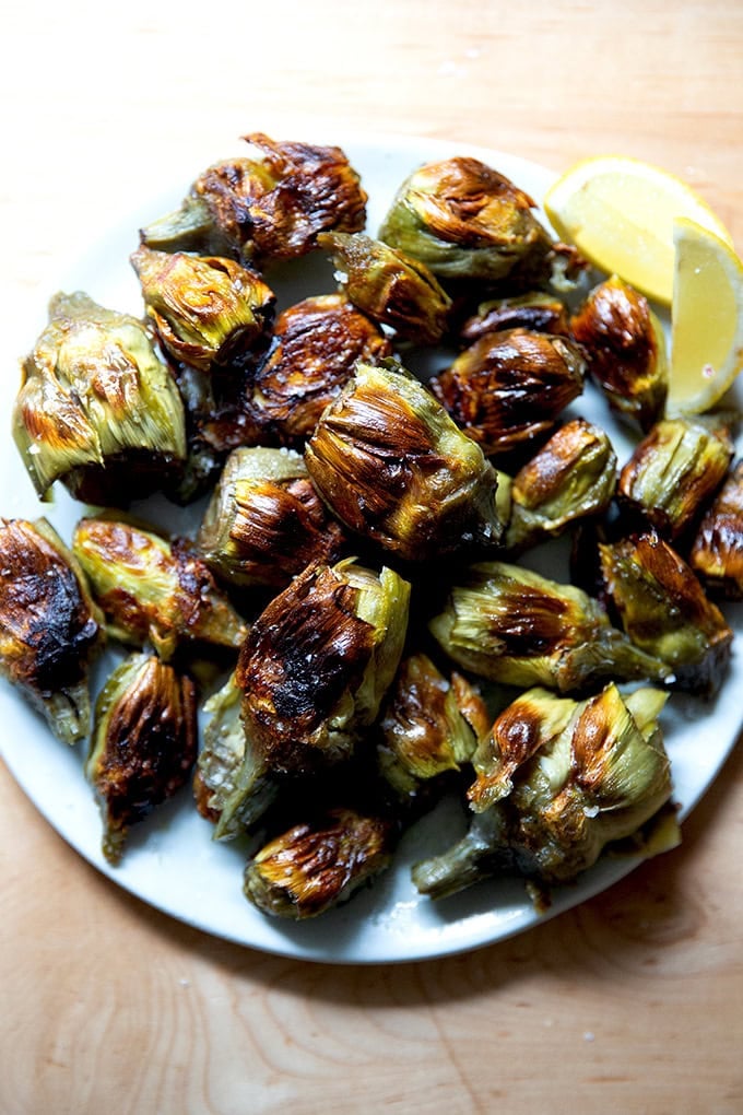 A plate of crispy baby artichokes.