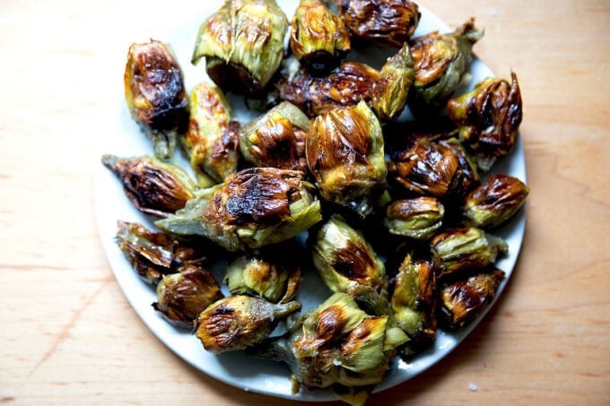 A plate of crispy baby artichokes.
