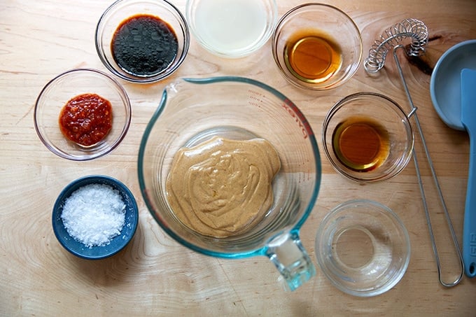 Ingredients to make a peanut dressing.