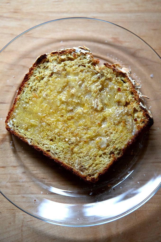 Irish brown bread toasted and buttered.