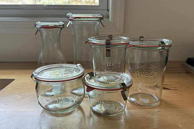 A selection of Weck Jars on a counter top.