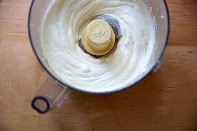 Whipped ricotta in a food processor.