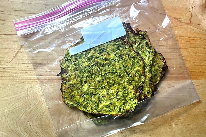 A bag of zucchini tortillas, read for the freezer.