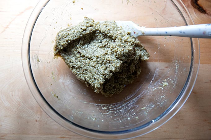 Eggplant purée with the bread crumbs added.