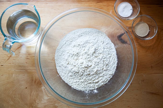 Ingredients for focaccia dough.