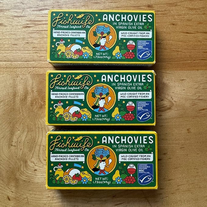 Three boxes of Fishwife Anchovies.