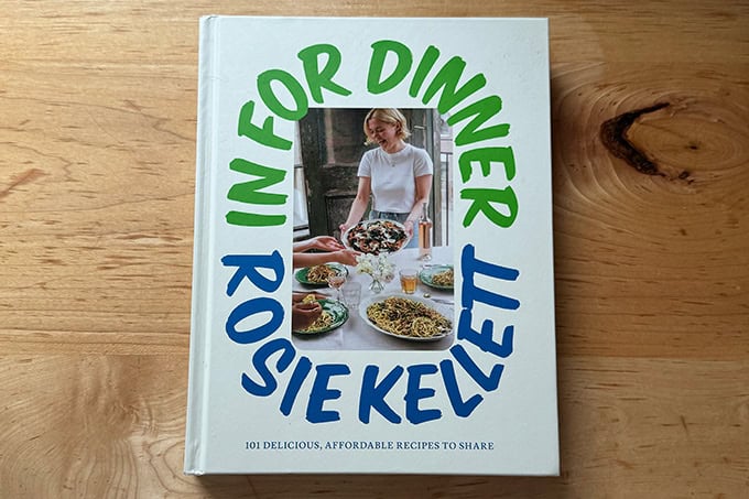 In for Dinner cookbook on a countertop.