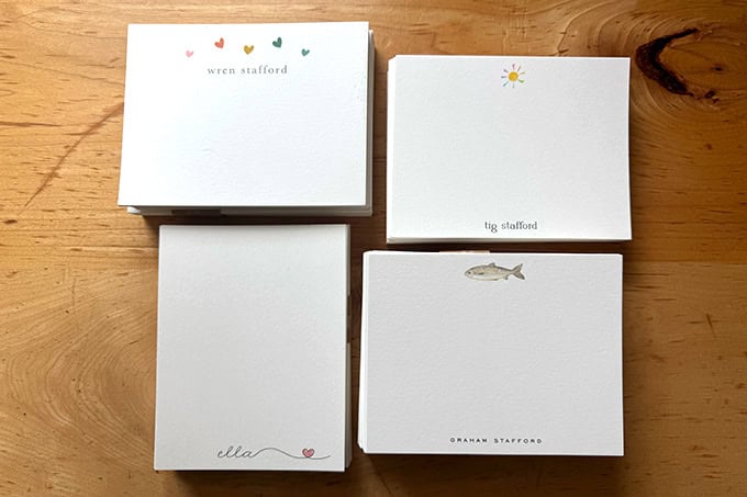 Four different kids' stationery made by Minted.
