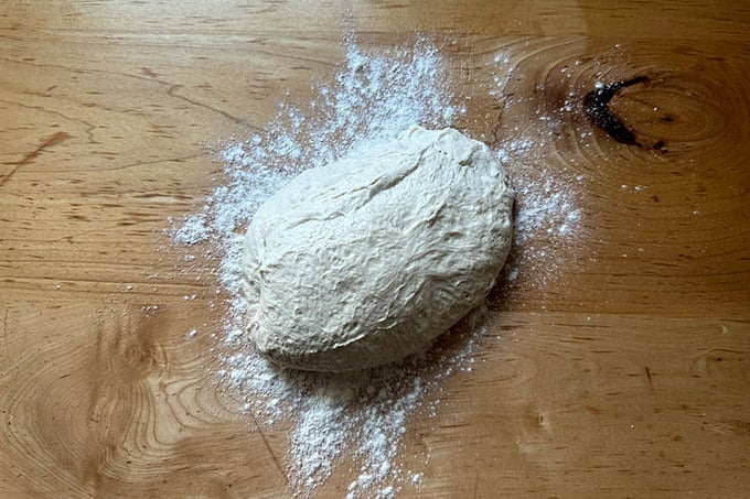 Monkey bread dough turned out onto a counter top.